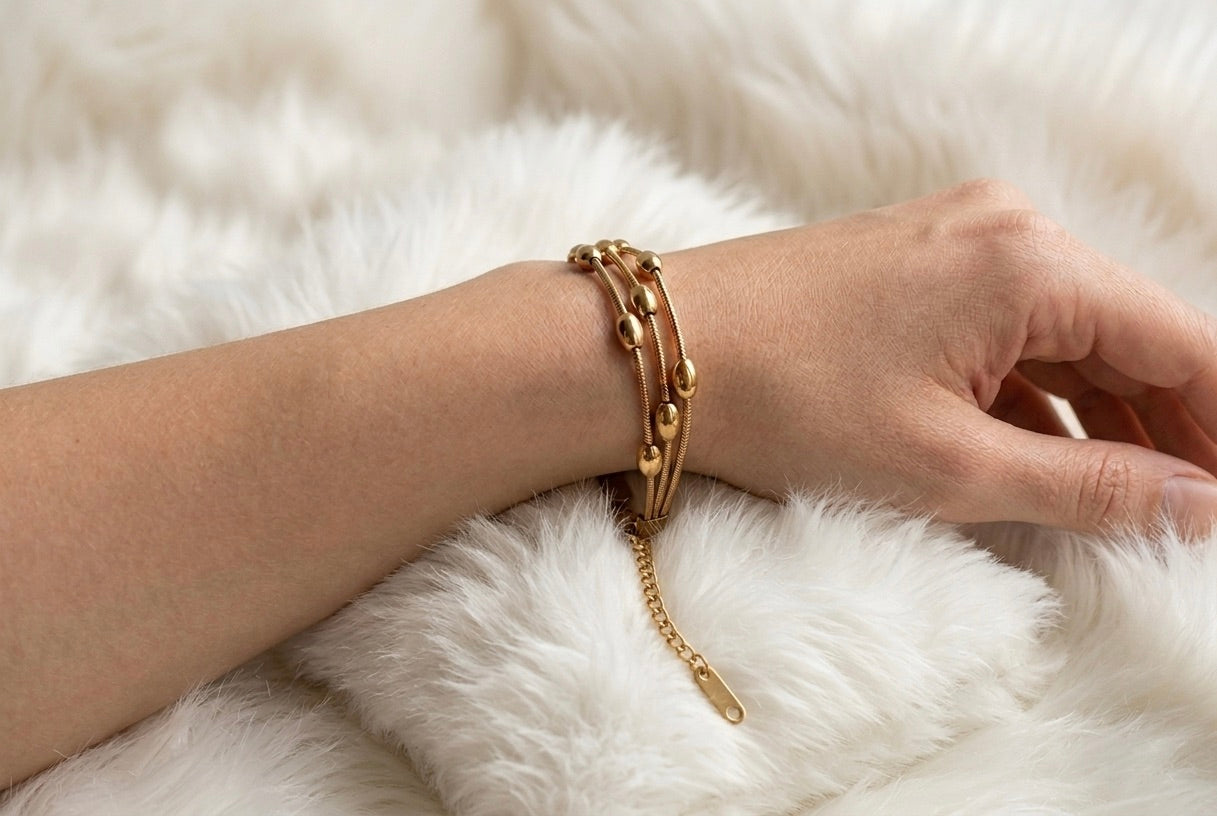 Triple-Strand Beaded Snake Chain Bracelet