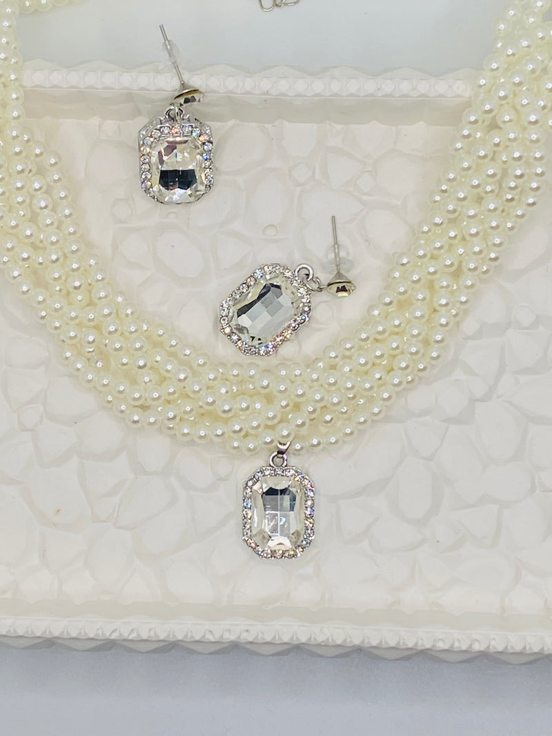 Double-Strand Marquise Pearl & Crystal Set