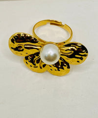 Monarch Gold Butterfly Pearl Ring