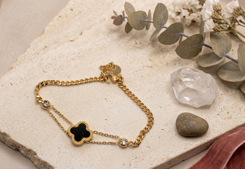 Onyx Clover Mixed Link Bracelet(black)