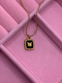 quare Black Enamel Butterfly Pendant