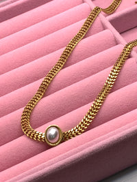 Vintage Bezel-Set Pearl Slide Necklace