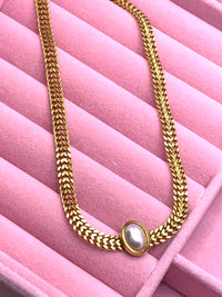 Vintage Bezel-Set Pearl Slide Necklace