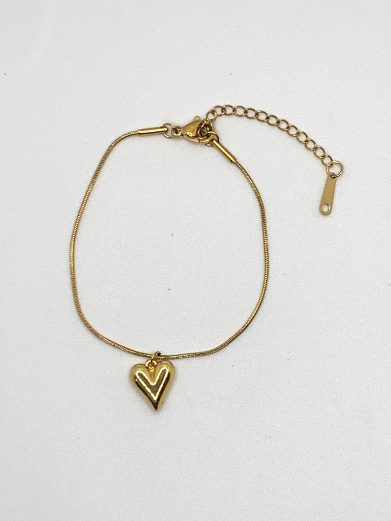 Golden Heart Charm Snake Chain Bracelet