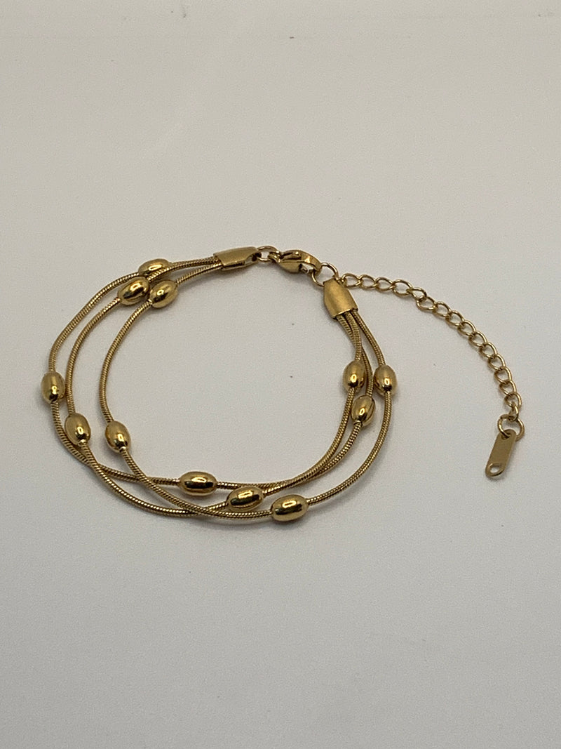 Triple-Strand Beaded Snake Chain Bracelet
