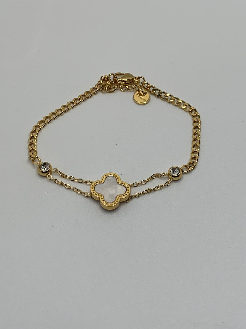 Onyx Clover Mixed Link Bracelet(White)