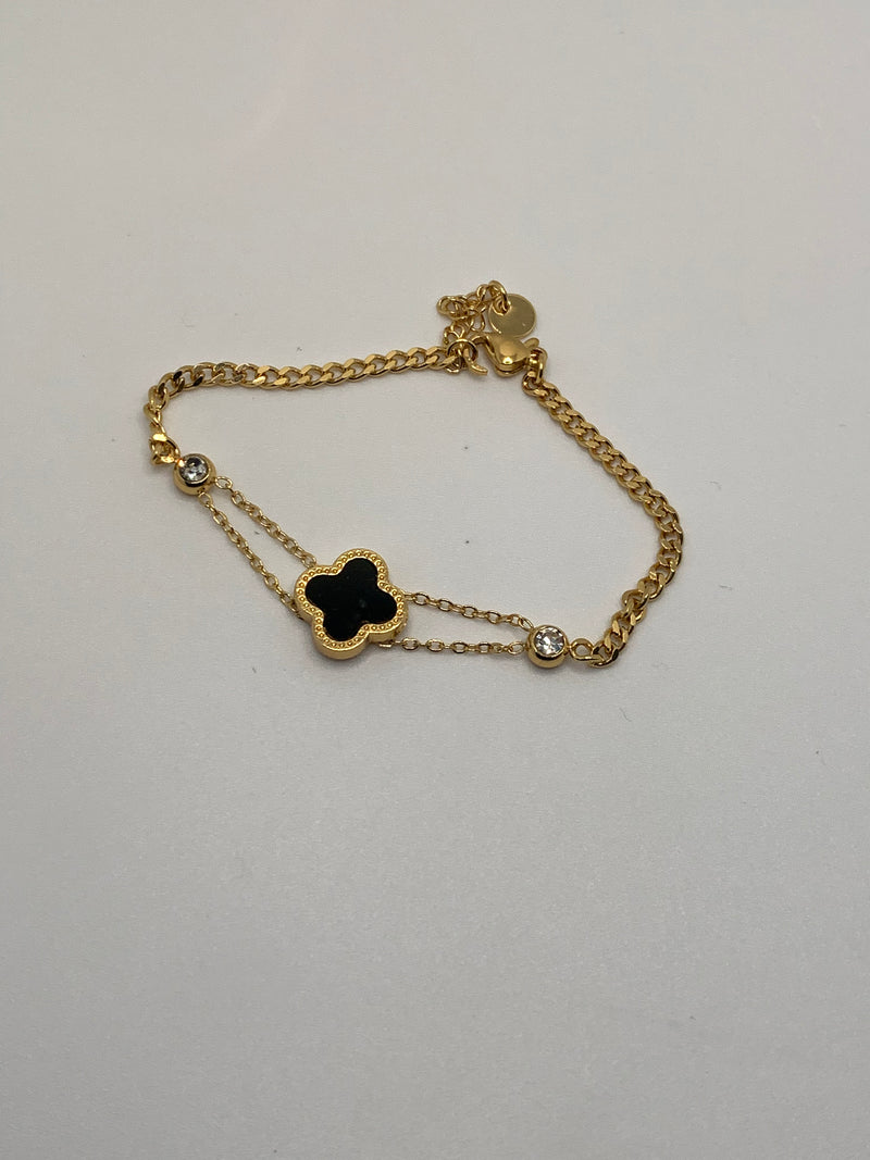 Onyx Clover Mixed Link Bracelet(black)