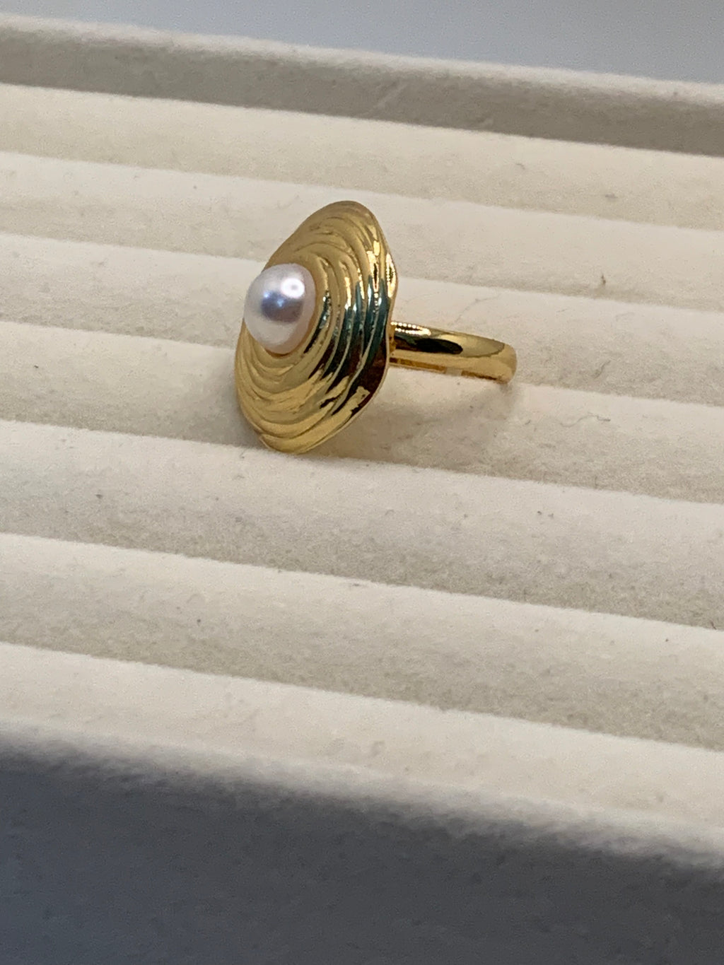 The Solar Pearl Textured Disc Ring