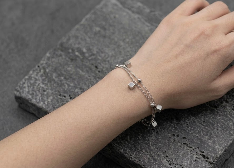 Geometric Cube Double-Chain Bracelet
